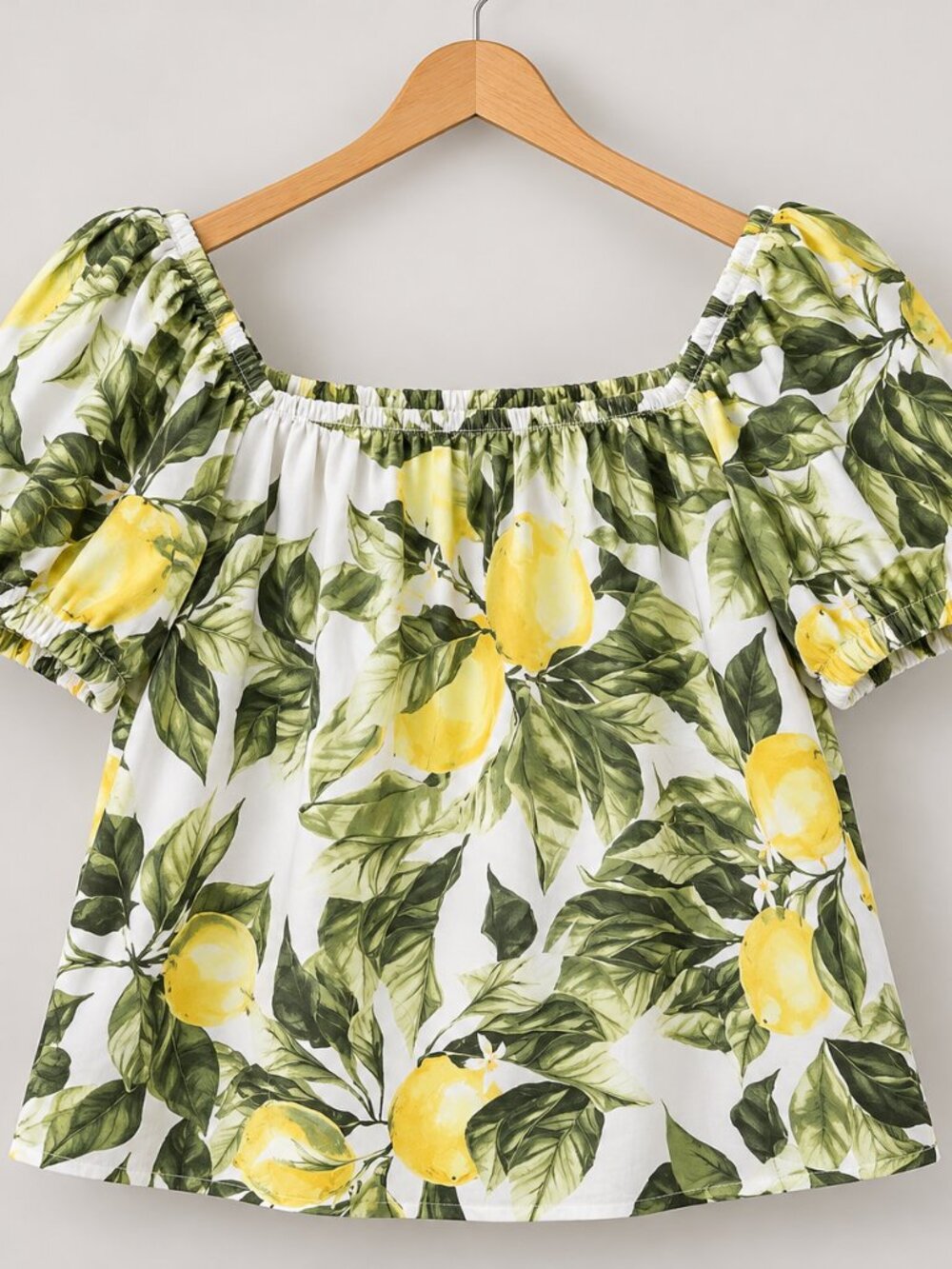 H&M XXL Lemon Print 100% Cotton Puff Sleeve Blouse**